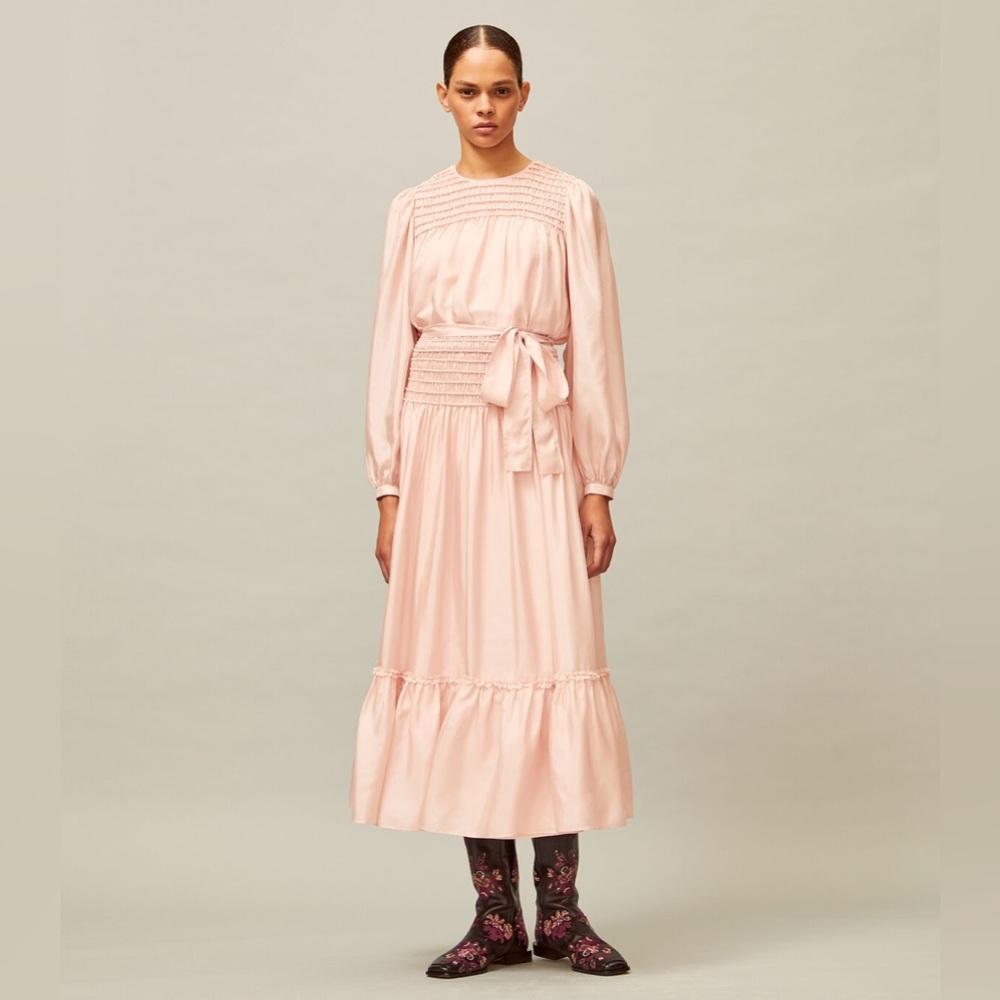 NWT $448 Tory Burch Corded Silk Belted Pink Top Blouse - Picture 2 of 7